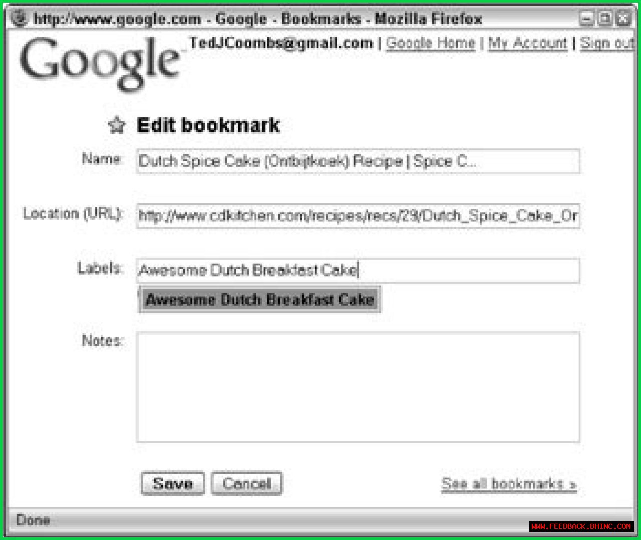 Web destination that can be bookmarked
